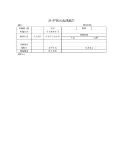 原材料检验结果报告