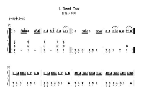 【防弹少年团 i need you 钢琴谱 简谱】双手简谱 曲谱