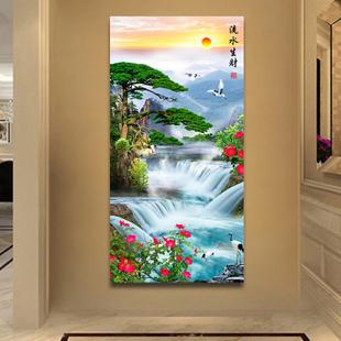 中式现代客厅无框画走廊过道挂画玄关装饰画单幅竖版山水风景壁画