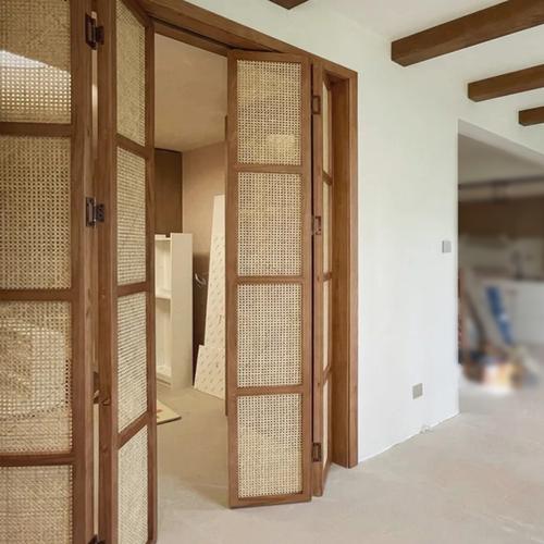 实木折叠门推拉门隐形隔断门厨房卧室卫生间隐形伸缩门藤编门定制