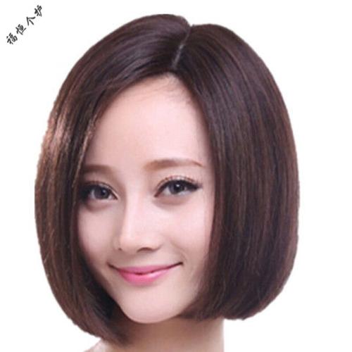 假发女短发逼真短直发自然蓬松波波bobo头斜刘海帅气中分 浅棕色 小