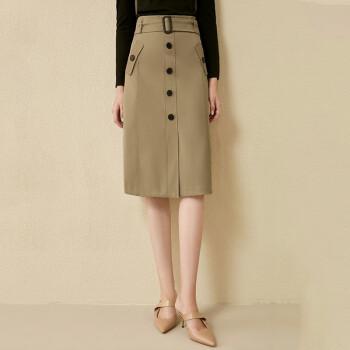 拉工装风半身裙女秋冬女装简约单排扣中长款裙子111q35988x卡其色s码