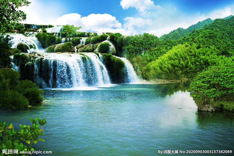 瀑布山水画图片