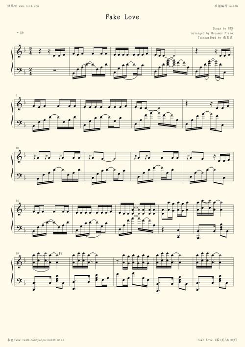 《fake love,钢琴谱》防弹少年团(五线谱 钢琴曲 指法