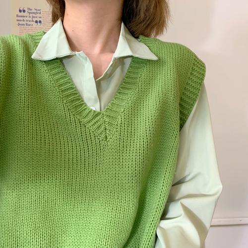 中学生女装毛衣背心女新款针织马甲砍袖坎肩搭衬衣衫杉绿色外搭女秋冬