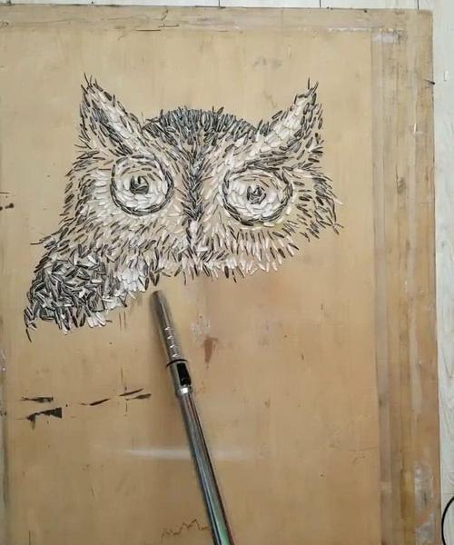 猫头鹰瓜子贴画简笔画