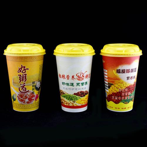 特厚一次性纸杯好粥道粥杯带盖1000只450毫升装粥的杯子.