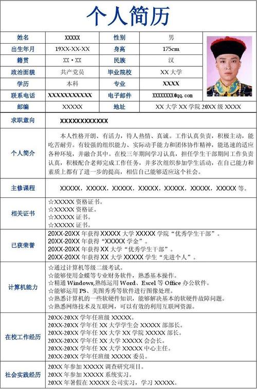 简历封面/模板 《经典一页纸》大学生毕业求职简历 个人简历 姓名