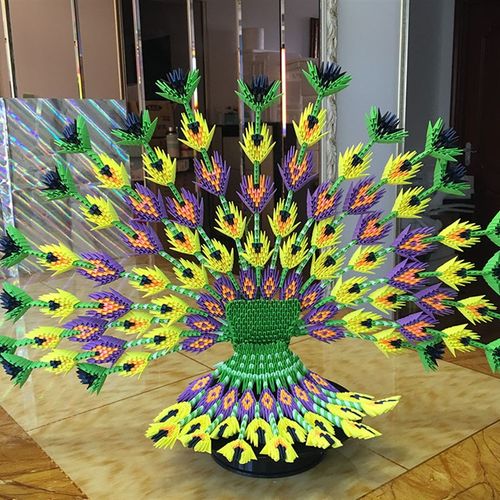 三角插/手工折纸/diy/材料/d剪纸/手工作业/成品/绿灵孔雀