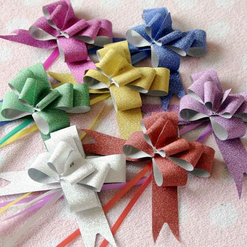 新款银粉手拉花 闪钻装饰花 韩国丝带蝴蝶结婚庆礼品包装花 单朵