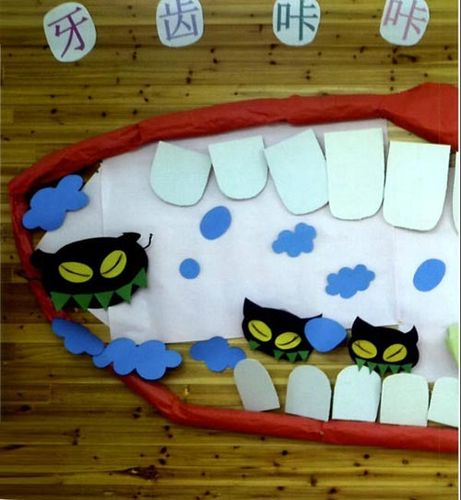 幼儿园墙面布置图片牙齿咔咔咔