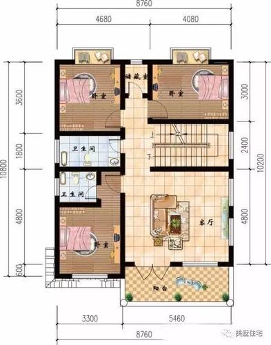 二层户型图:设有1阳台,3卧室,2卫生间,1客厅,1储藏室