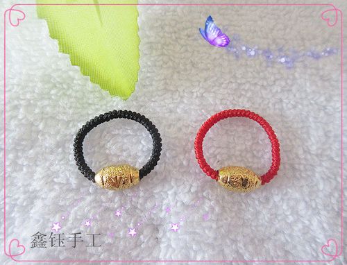 手工红绳黄金戒指指环镀黄金转运珠戒指手工编织男女情侣送礼盒