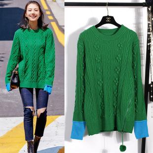 2018女装秋冬新款大牌明星高圆圆同款毛衣女修身长袖撞色针织衫女