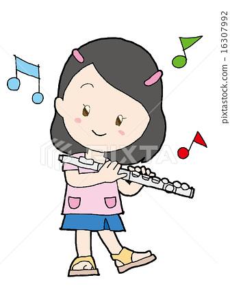 吹笛子的女孩简笔画