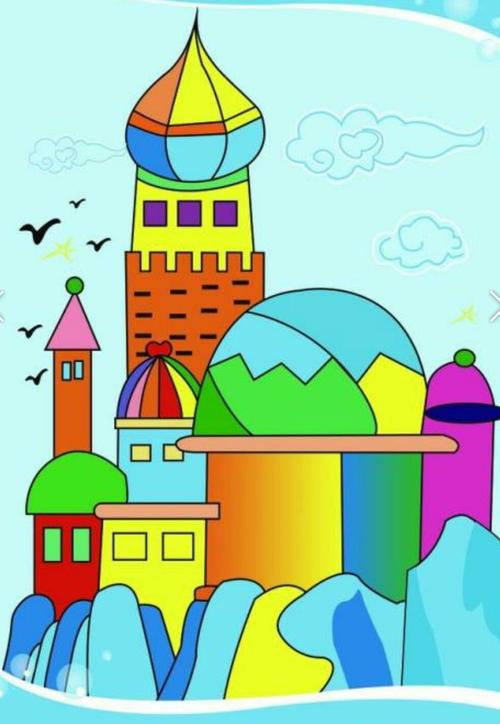 水彩线条画《童话城堡》