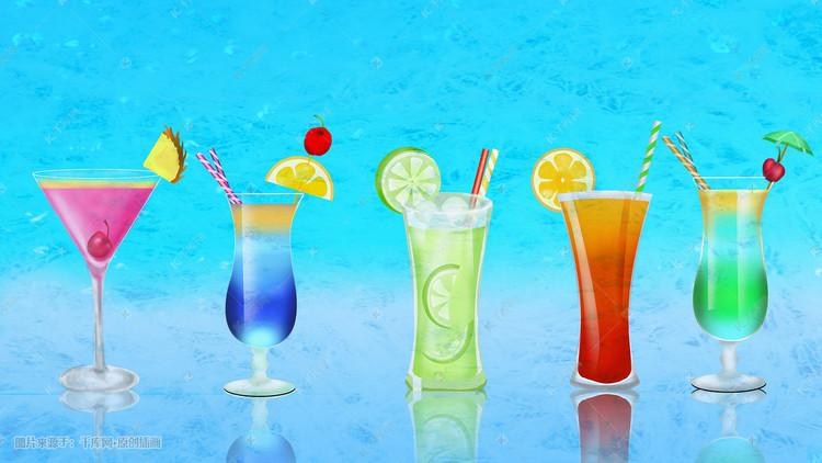 夏日缤纷果汁鸡尾酒插画