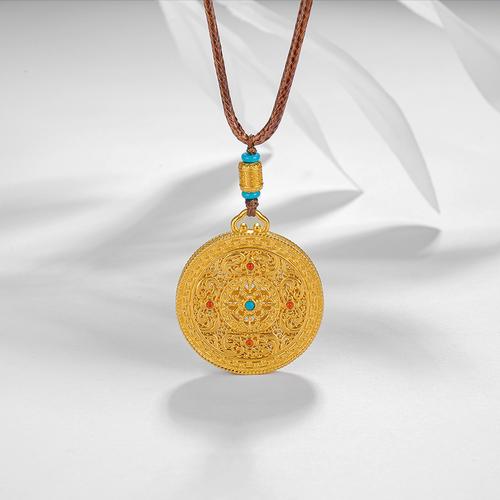 越王古法花丝镶嵌百福福宝黄金吊坠足金项链颈饰