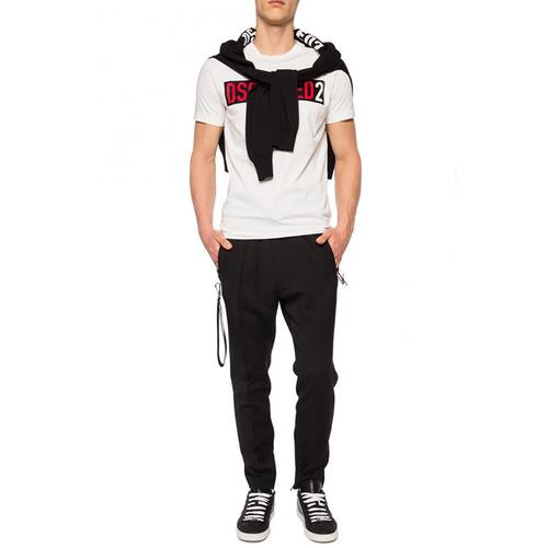 dsquared2/d二次方 黑色底红色logo 男士白色短袖t恤 s74gd0479 s