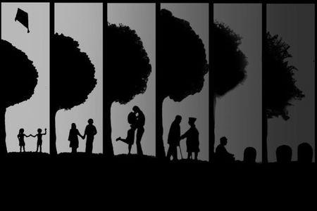 一组一个女孩从出生到死亡的插画