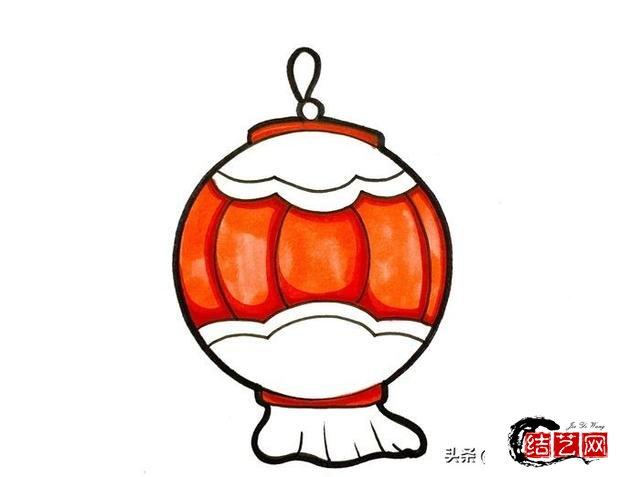 继续给灯笼的上半部分和下半部分涂橘红色,底部流苏涂黄色,简单的灯笼