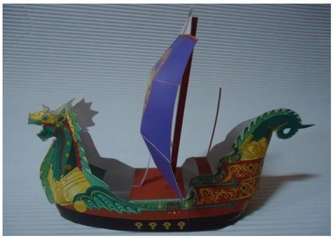 diy手工制作益智拼装玩具 端午节 卡通龙船 龙舟 帆船 3d纸模型