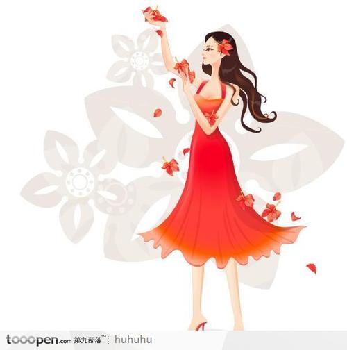 穿着红裙子的美女