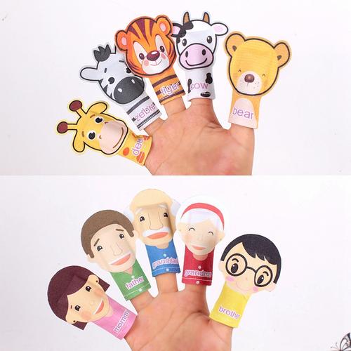 卡通动物指偶一家五口手指玩具公仔幼儿园表演讲故事宝宝益智亲子