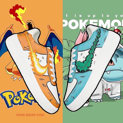 新款aj男鞋空军一号动漫联名皮卡丘小火龙韩版潮鞋运动休闲鸳鸯鞋