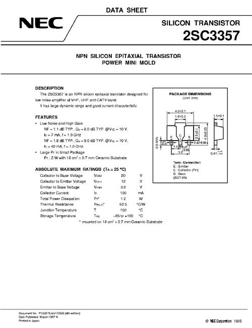 > 2sc3357-rh uhf band, si, npn, rf small signal transistor pdf