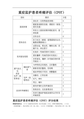 重症监护患者疼痛评估(cpot评分)