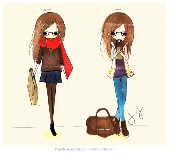 动漫插画手绘,时尚女孩搭配壁纸