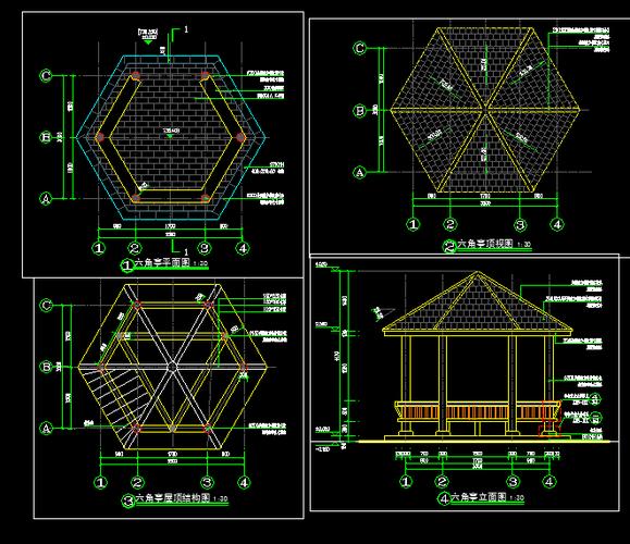 中式风格六角亭设计施工图[原创]