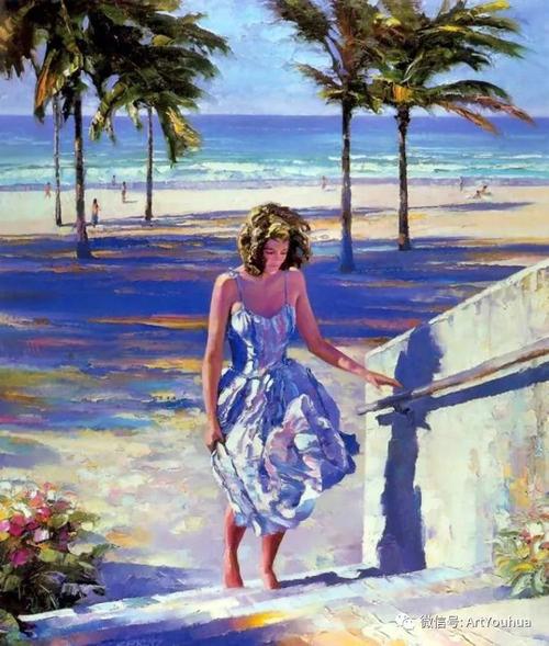 海滩风情油画 美国画家howard behrens