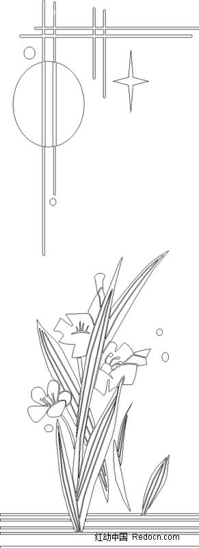 星空下花朵盛开的兰花线描图