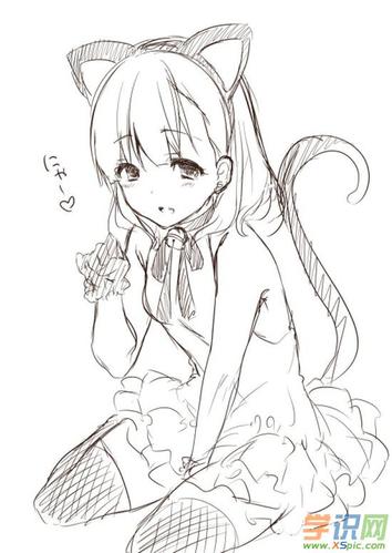 铅笔画卡通女生头像绘画图片