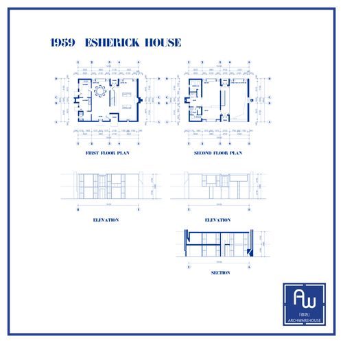 【埃西里科住宅图纸cad su】路易斯康esherickhouse平立剖面模型
