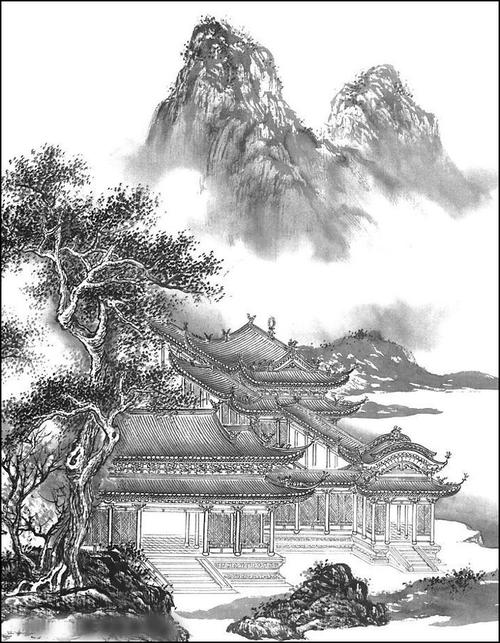 工笔线描素材(山水)