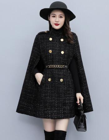 毛呢大衣女21秋冬装新款春秋季时尚女装韩版休闲修身双面呢披肩披风