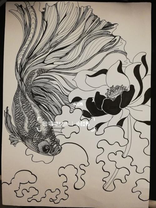 鱼|手绘黑白装饰画|插画|原创_装饰画_插画_手绘_针管