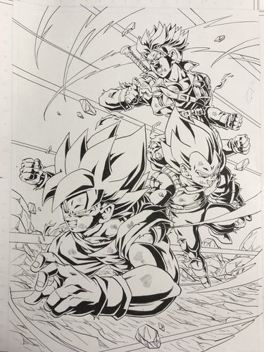 2018年9月21日【youngjijii】: 三大超级赛亚人线稿完成.