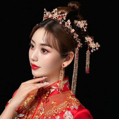 最饰中式新娘秀禾头饰新款简约凤冠大气秀禾服结婚发饰女适合圆脸