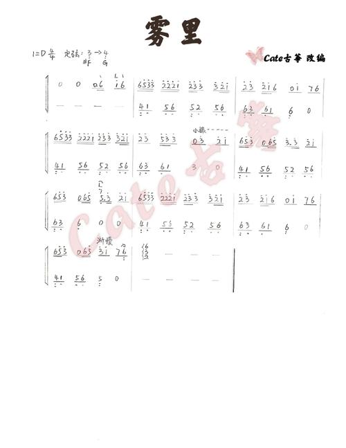 《雾里》纯古筝6015曲谱音频【d调】请截图保存94手写曲谱不易