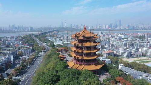 武汉黄鹤楼航拍原始素材_3840x2160_高清视频素材下载(编号:5486986)