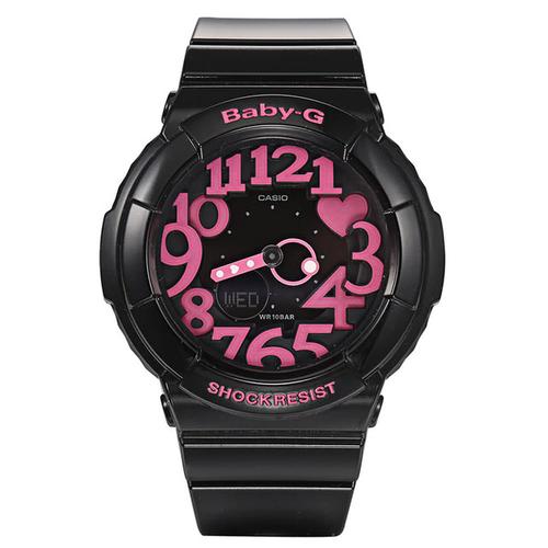 【casio 卡西欧】baby-g系列 活泼霓虹爱心造型电子表(黑/桃红 bga