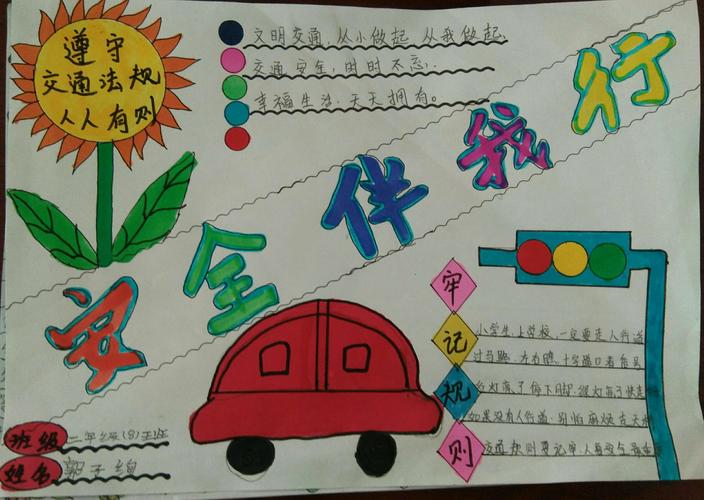 甘州中学二年级8班"安全伴我行"手抄报展