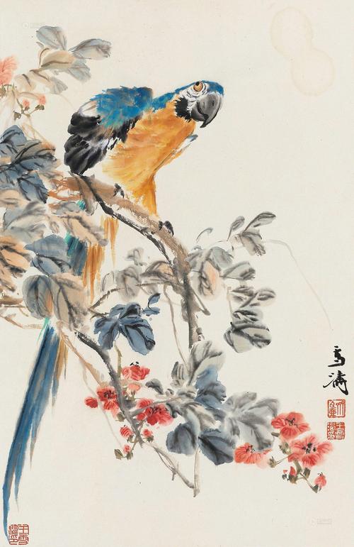 *0593 鹦鹉 立轴 设色纸本