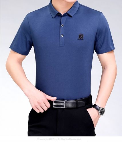 正品皮尔卡丹短袖t恤男装 2020年新款桑蚕丝翻领纯色印花t恤男短袖中