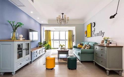 太原市家装设计|86平美式小清新风格客厅装修效果图