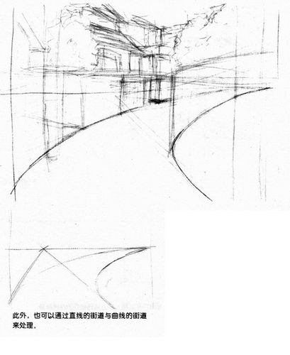 进阶手绘—透视-13.拐弯的街道与河流